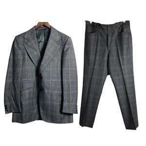 HUDSON BAY COMPANY Vintage Grey Plaid 100% Wool Suit Large 34